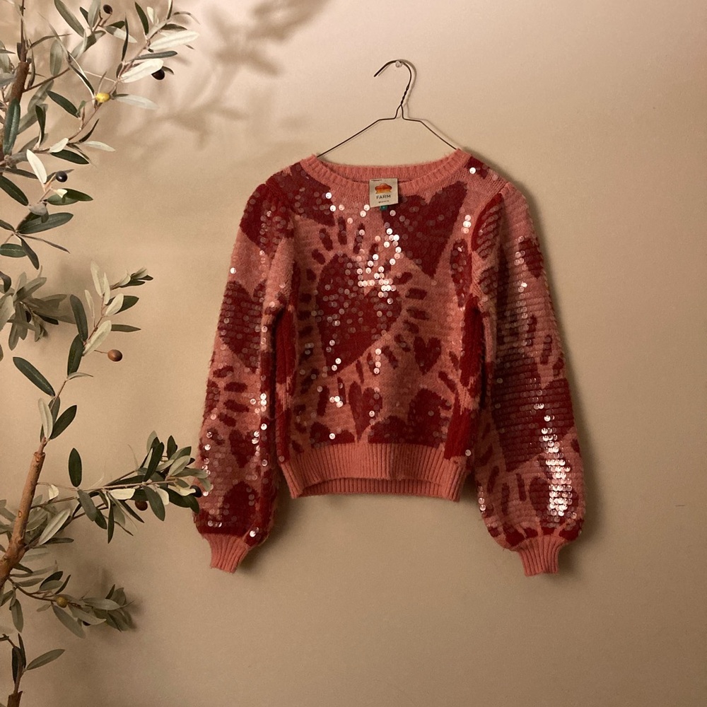 Farm Rio Heart Sequin Crewneck Sweater